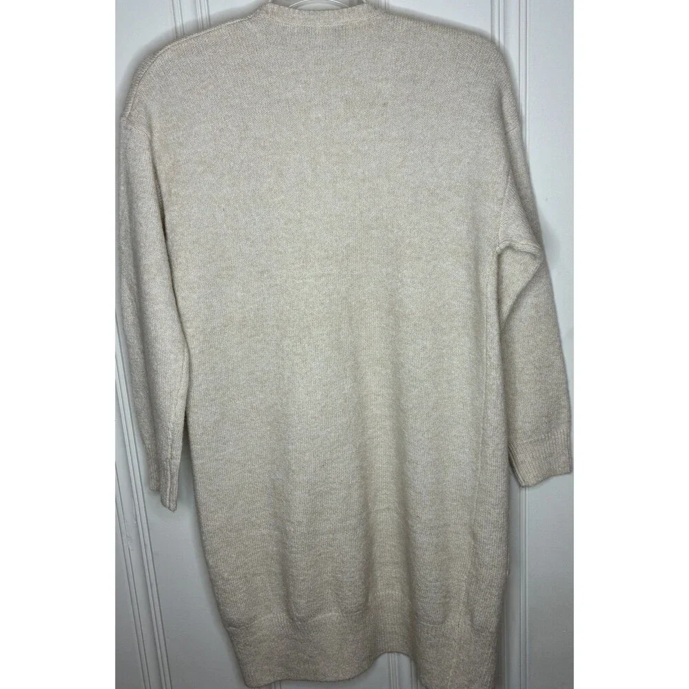 NWT Womens Long Cardigan Sweater Size M Beige Pockets Classic Relaxed Open Front